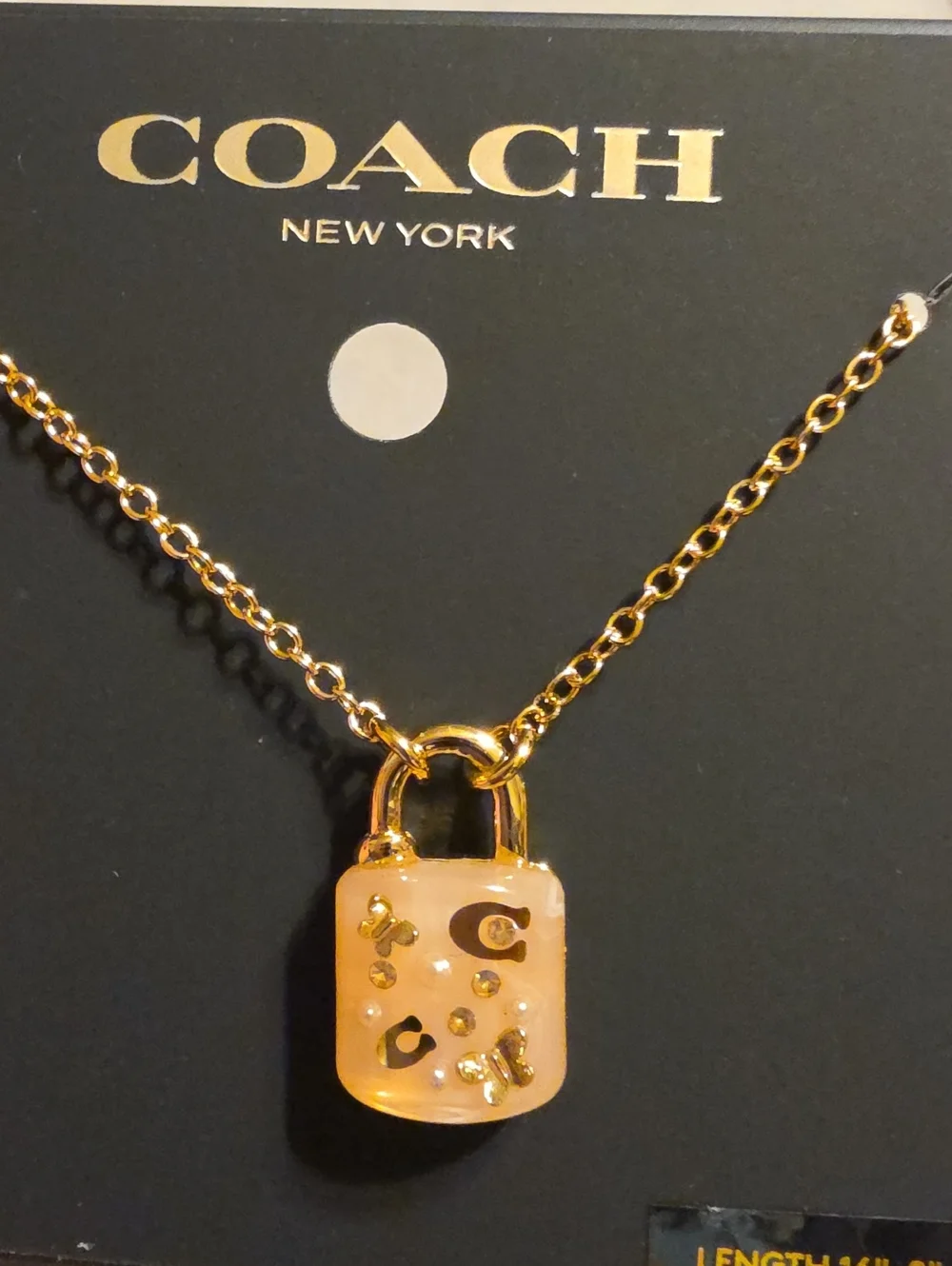 Coach Pink & Gold Padlock Necklace